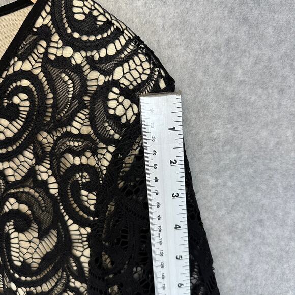 PerSeption Concept Top Womens Size XL Black Floral 3/4 Sleeve Lined Crochet Lace - Picture 10 of 12